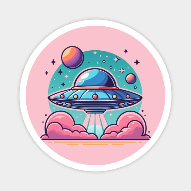 Cute colorful UFO Pink flying saucer Magnet by AhmedPrints